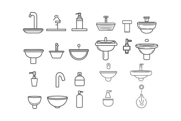 Bathroom Sink Unit Line Icon Set for Streamlined Visual Projects
