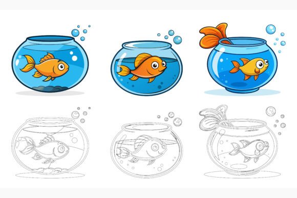 Cute Fish Swimming in Aquarium: A Versatile Illustration Collection for Modern Creators