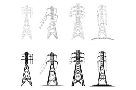 Electrical Pylons Isolated: AI EPS Vector Graphics That Fit Your Projects Perfectly