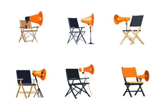Film Director Sitting with Megaphone: A Versatile Vector Illustration Set