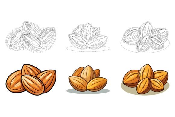 Hand Drawn Watercolor Almonds with Leaves