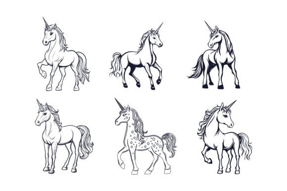 Horse Unicorn Stickers: Editable AI & EPS Collection