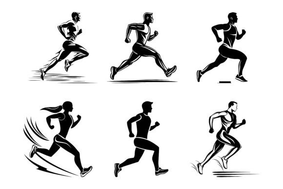 Marathon Runners Silhouettes Set: Vector Art in Motion