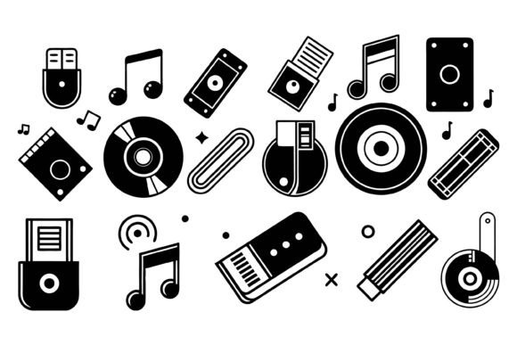 Vinyl Record and Music Note Illustration Sets