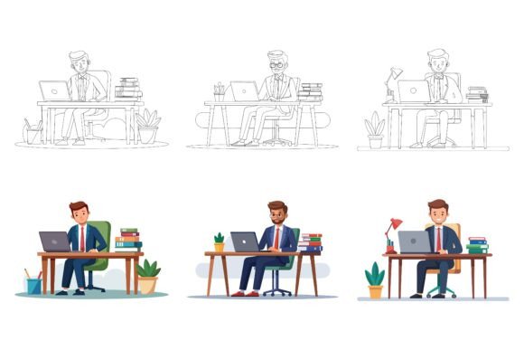 Why the Man Works in the Workplace Illustration Set Stands Out for Modern Professionals